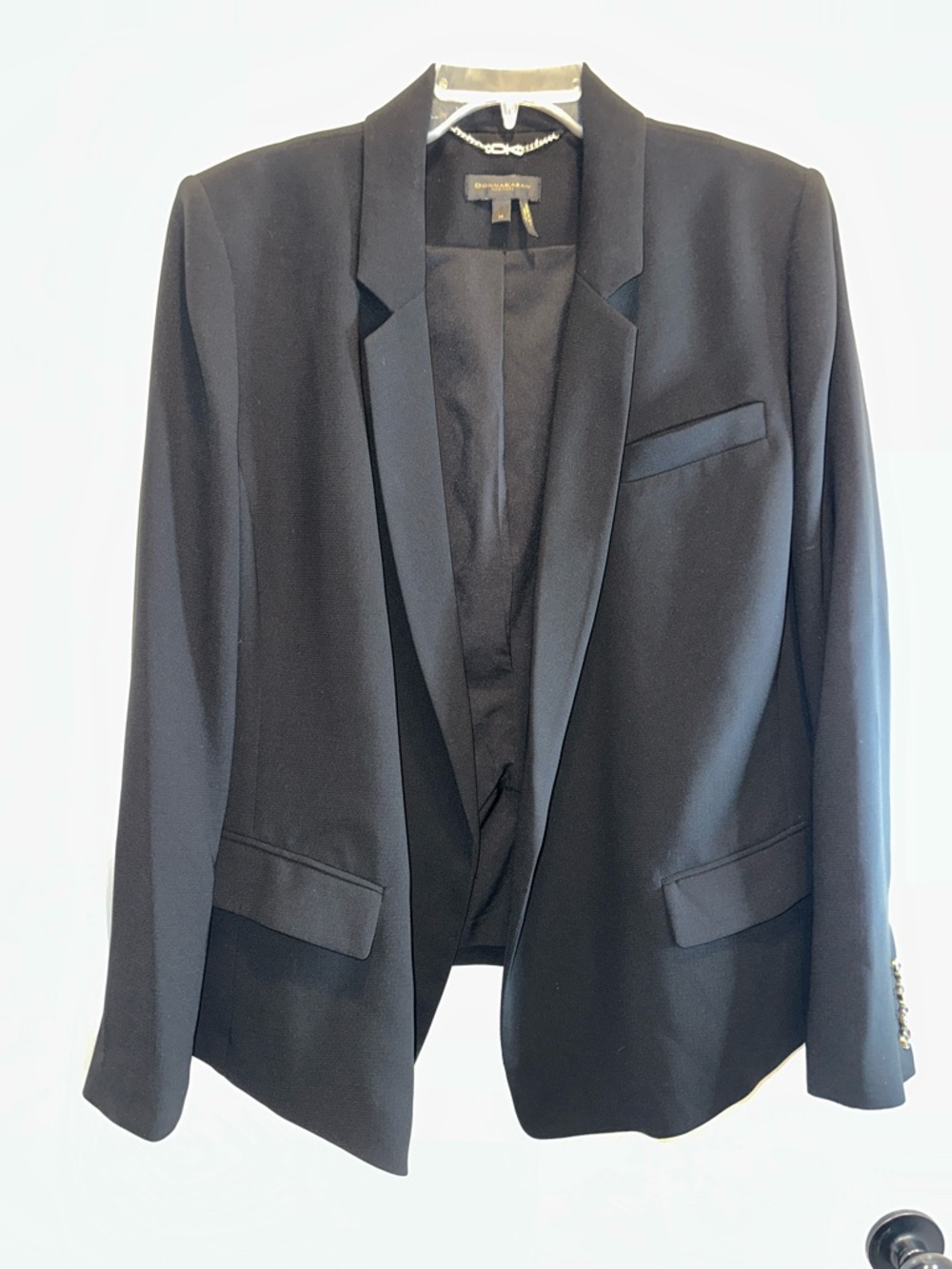 Donna Karan Black Jacket with Gold DK Chain- Size 14- excellent condition.